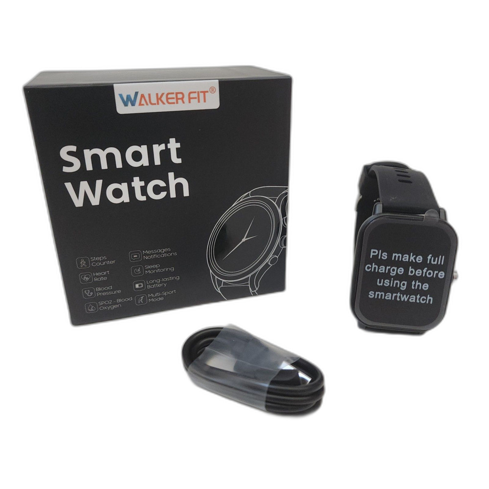 WalkerFit Black Mens Smartwatch Fitness Tracker
